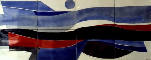 Fotograf: Benjamin Salamon
Værk  titel: The Waves 
Værk  type: Maleri 
Materiale: Emalje på stål 
Størrelse: 400x150 cm 
Færdiggjort: 1992 
Placering: Philips Offenbach 