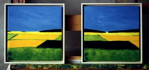Fotograf: Eget foto
Værk  titel: Landskab I & II 
Værk  type: Maleri 
Materiale: Acryl på lærred 
Størrelse: 30x30 cm. x 2 
Færdiggjort: 1999 