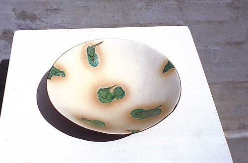Fotograf: Eget foto
Værk  titel: Keramisk sskål 
Værk  type: Keramik 
Materiale: Bemalet ler med emalje 
Størrelse: 6 x 21 cm 
Færdiggjort: 2000 