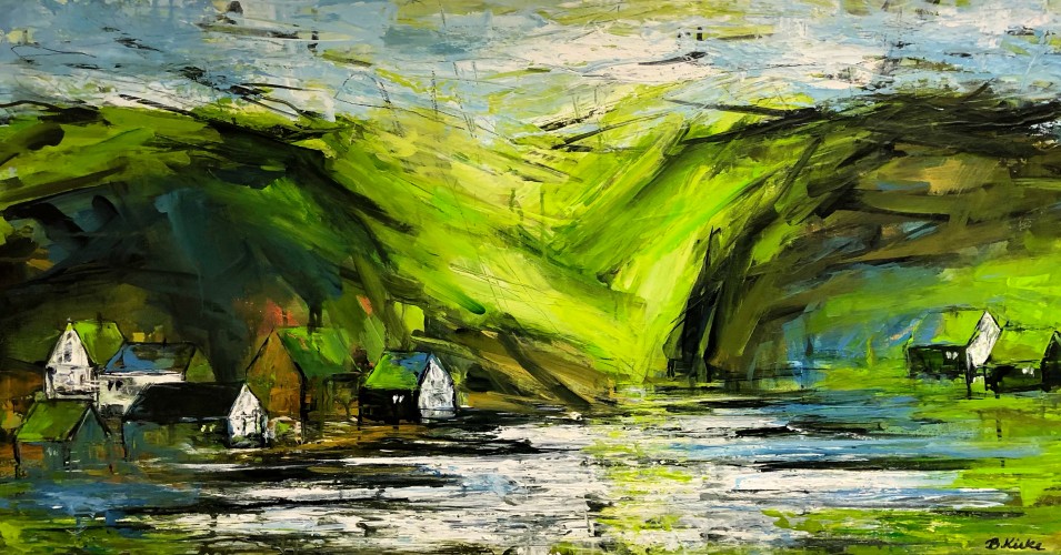 Village by the Sea. 
Painting on canvas 50 x 100 cm