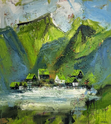 Summer Time. Faroese Landscape, painting on canvas 100 x 90 cm