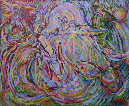 Maleri på lærred ( acryl ) 100 x 81 cm. 
Pris  : 8000.- Dk. 
