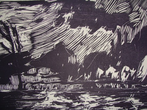 Træsnit, 23.1.09, 28x39 cm